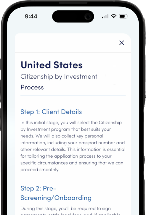 Mobile screen from the Holborn App showing preparation steps for investor visa