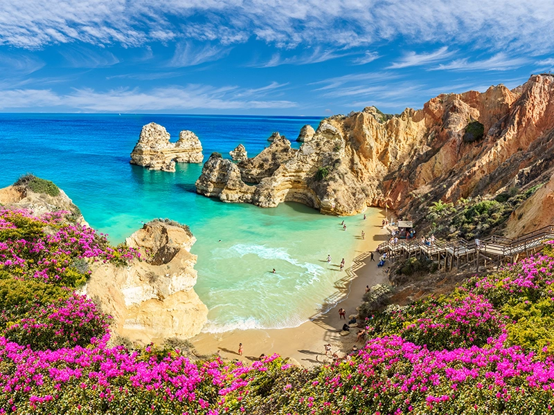 Landscape with Praia do Camilo, famous beach in Algarve, Portugal