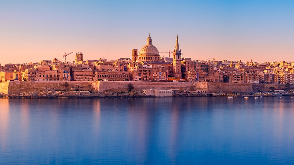 Sunrise over the Valletta city, capital of the Malta, view from Sliema city
