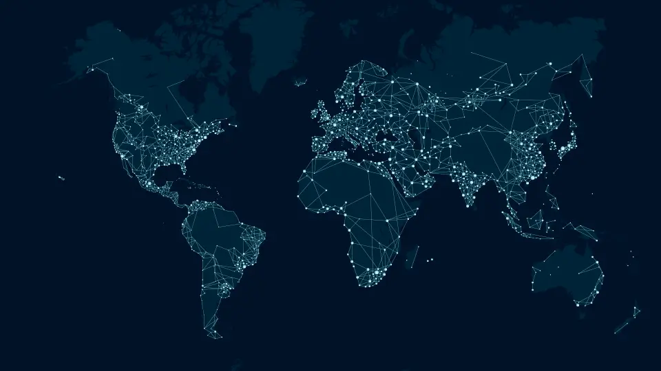 Communications network map of the world